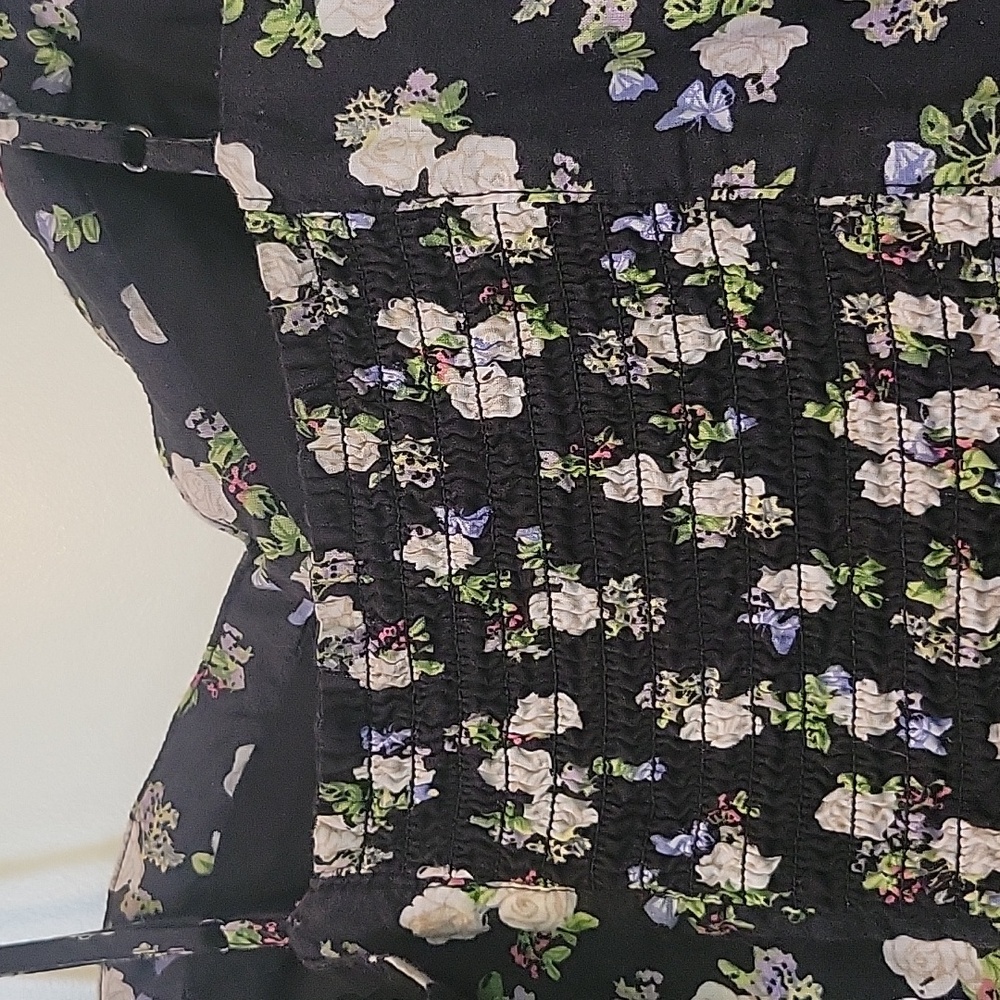 Women Size 6 Dress Black Ivory Floral Butterflies Spaghetti Strap H & M DIVIDED - Picture 4 of 10